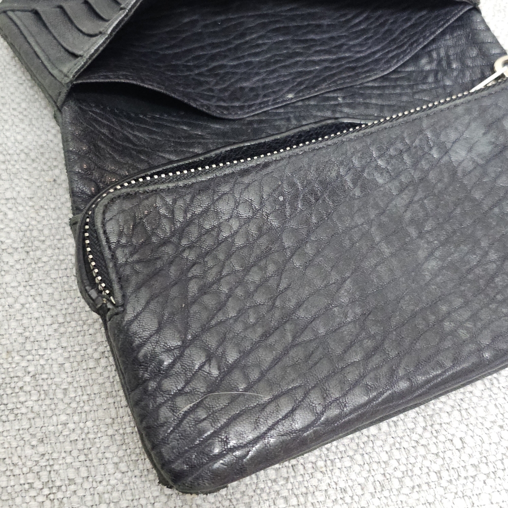 AllSaints Black Distressed Leather Tri Fold Wallet Zip Pocket - Picture 10 of 11